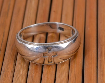 925 Sterling Silver Cross Ring, Christian Religious Band, Handmade Unisex Faith Ring, Minimal Silver Ring Gift