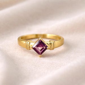 Gold Pink Gemstone Ring, Square Cut Ruby Crystal Ring, Minimalist Gold Ring,Dainty Stacking Ring, Vintage Style Engagement Ring,Gift for Her