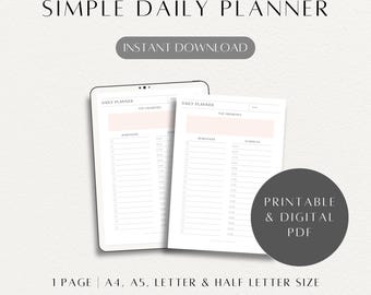 Simple Daily Planner with Reminders and Schedule: Printable & Downloadable PDF