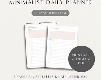 Minimalist Daily Planner with Brain Dump: Printable & Downloadable PDF