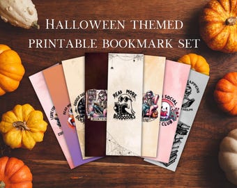 Printable Halloween Bookmarks Set of 8 | Horror/Thriller Inspired Digital Bookmarks for Book Lovers & Booktraverts | Instant Download