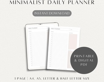 Minimalist Daily Planner with Brain Dump and Schedule: Printable & Downloadable PDF