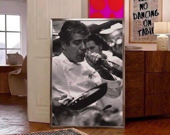 Anthony Bourdain Print, Chef Kitchen Wall Art, Black and White Photography Poster, Culinary Decor, Vintage Cooking Photo Print