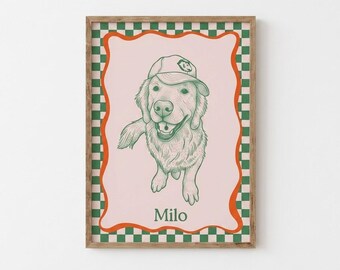 Custom Pet Portrait – Badly Drawn Dog Cat Art, Minimalist Retro Print