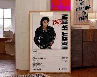 Michael Jackson Bad Album Poster, King of Pop Wall Art, Vintage Music Print, Retro Album Cover Decor, MJ Fan Gift Poster