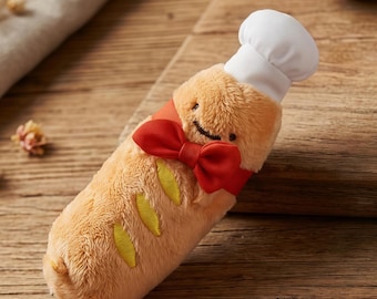 Adorable Baguette Chef Plush Keychain, Cute Bread Soft Toy, Plush Food Bag Charm, Fun Baker's Gift, Plush Keychain, Soft Backpack Accessory