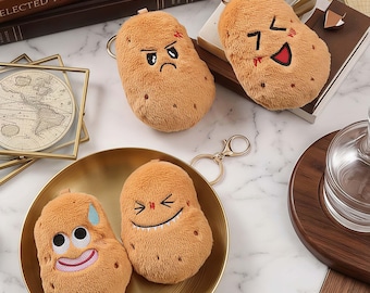 Funny Potato Plush Keychain, Cute Emotional Support Potato Bag Charm, Kawaii Expression Potato Accessory, Personalized Gift for Kids Friends
