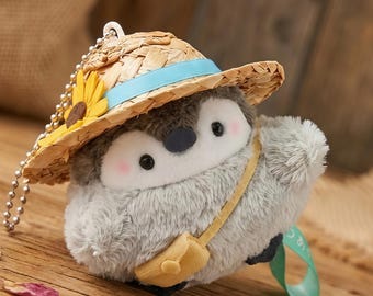 Penguin Plush Keychain, Straw Hat, Sunflower, Kawaii Charm