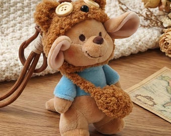 Cute Kangaroo Plush Keychain with Bear Hood, Kawaii Bag Charm, Soft Stuffed Animal Keyring, Aesthetic Backpack Accessory, Best Friend Gift