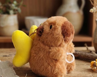 Capybara Plush Keychain, Butterfly Wings, Interactive Pull-Cord Bag Charm