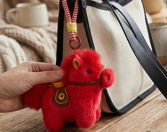 Plush Pony Keychain, Gold Ingot, Feng Shui Charm