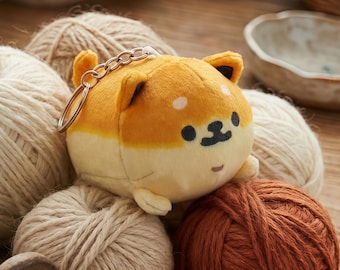 Cute Round Shiba Inu Plush Keychain, Kawaii Dog Bag Charm, Mini Orange Puppy Stuffed Animal Keyring, Soft Japanese Gift for Her, 2.7 Inch