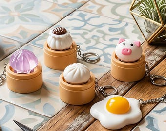 Food Keychain Fidget Toy, Light Up Bun & Pig Press Keychain, Cute Mini Stress Relief Bag Charm, Plastic Snack Pendant, 5 Styles