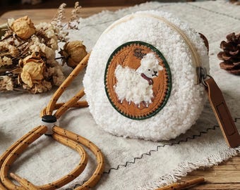Fluffy Sheep Coin Purse, Cute Lambswool Round Mini Bag, AirPods Zippered Organizer, Adorable Sheep Wallet, Plush Earphone Cover