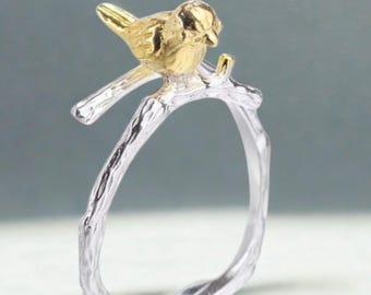 925 Sterling Silver Bird Branch Adjustable Ring for Women | Simple Fashion Exquisite Jewelry Gift"