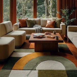 Modern abstrakt handtuftad matta – Geometrisk ullmatta från mitten av århundradet för eleganta interiörer