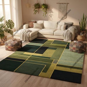 Smaragdgrön geometrisk matta – Modern mosaiklappmatta