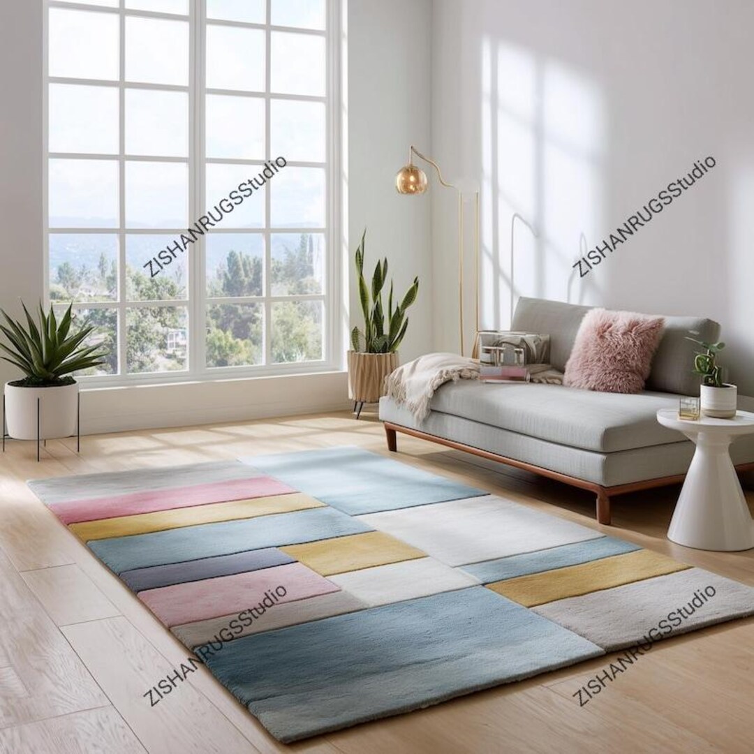 Hand-tufted Abstract Geometric Rug, Colorful Mid-century Colorblock ...