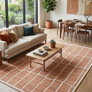 Löpare i 100 % nyzeeländsk ull – handtuftad, geometrisk terrakottamatta