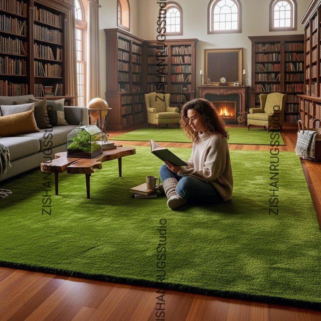 Ultra-soft Forest Green Shag Rug – Plush Mossy Texture, Biophilic ...