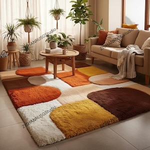 Handgjord abstrakt geometrisk matta, jordnära matta från mitten av århundradet