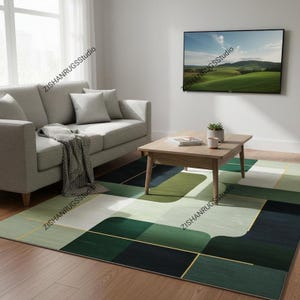 Handtuftad ullmatta, abstrakt geometrisk modern matta i 50-talets mitt