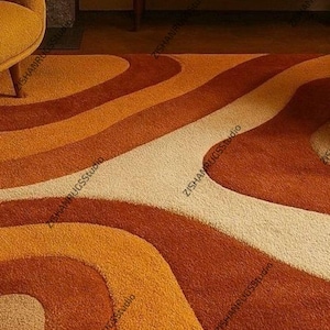 Retro abstrakt vågig ullmatta | Terrakottamatta i modern stil från mitten av århundradet
