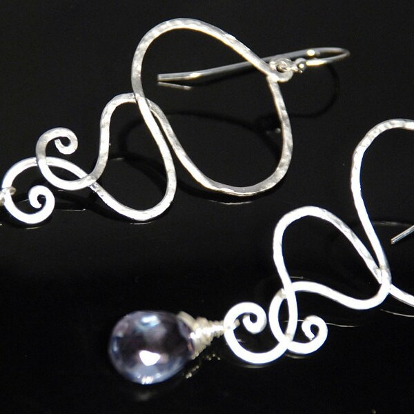 Silver swirls with sparkly mystic quarts briolette earrings sterling silver earwires by zhuzhudesign