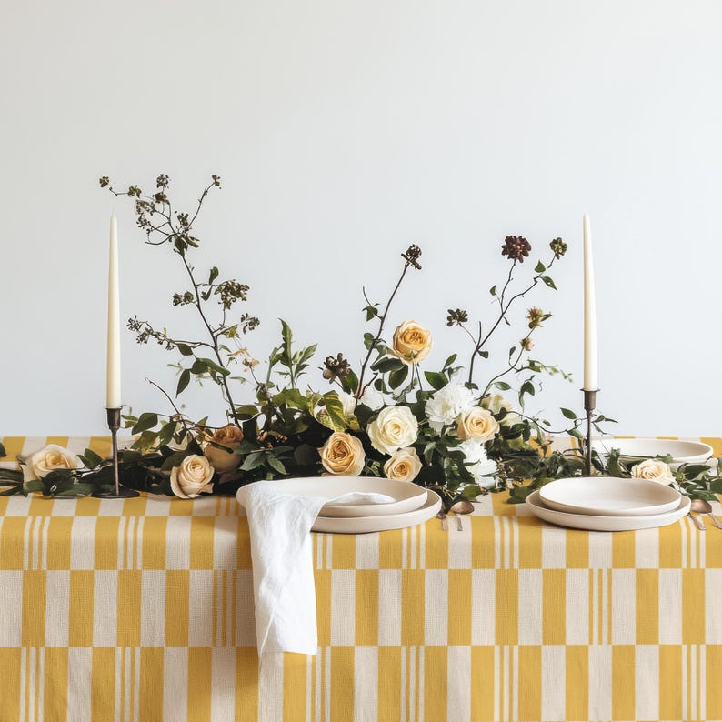 Yellow Checkered Tablecloth – Bright Modern Plaid Table Cover for Spring Summer Dining, Sunny Fresh Kitchen Decor & Outdoor Entertaining image 13