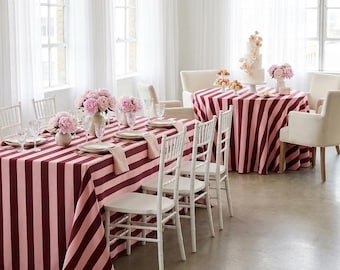 Blush Pink Burgund gestreifte Tischdecke - Übergroße gestreifte Tischdecke für modernes Essen, stilvolle Küchen, Alltags- und Valentinstagdekor