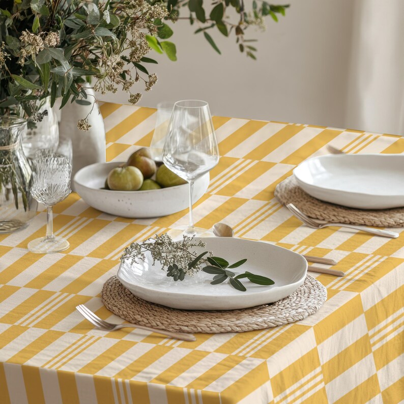 Yellow Checkered Tablecloth – Bright Modern Plaid Table Cover for Spring Summer Dining, Sunny Fresh Kitchen Decor & Outdoor Entertaining image 11