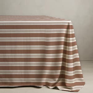 Brown White Striped Tablecloth – Cozy Winter Neutral Dining Cover for Everyday Use & Holiday Home Styling, Washable Handmade Tablecloth
