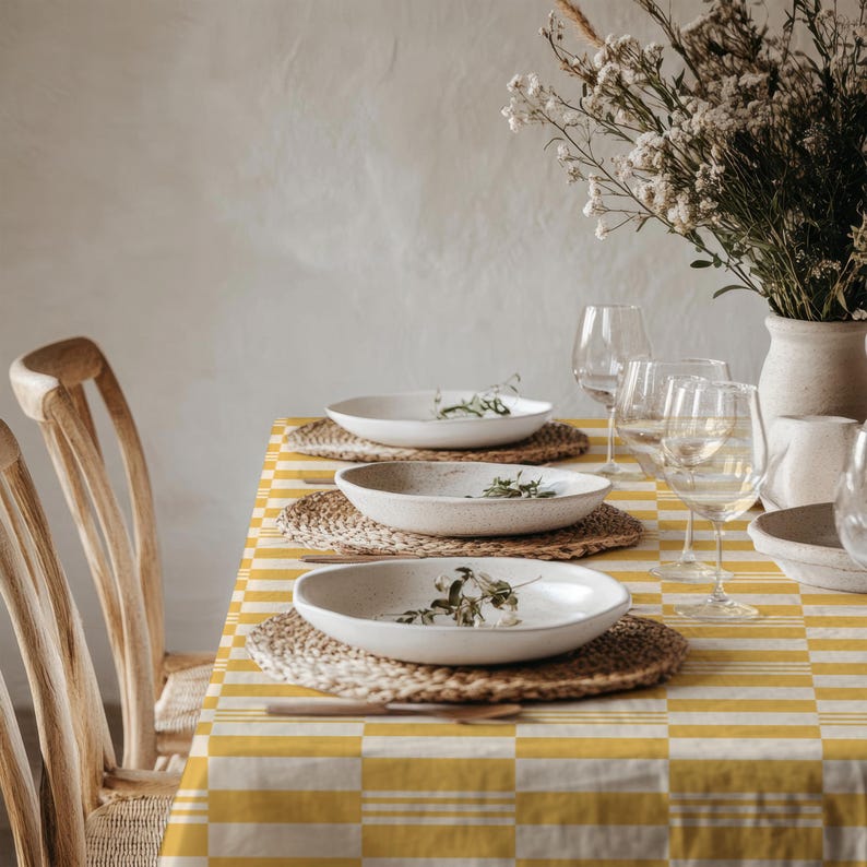 Yellow Checkered Tablecloth – Bright Modern Plaid Table Cover for Spring Summer Dining, Sunny Fresh Kitchen Decor & Outdoor Entertaining image 10