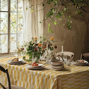 Yellow Checkered Tablecloth – Bright Modern Plaid Table Cover for Spring Summer Dining, Sunny Fresh Kitchen Decor & Outdoor Entertaining image 3