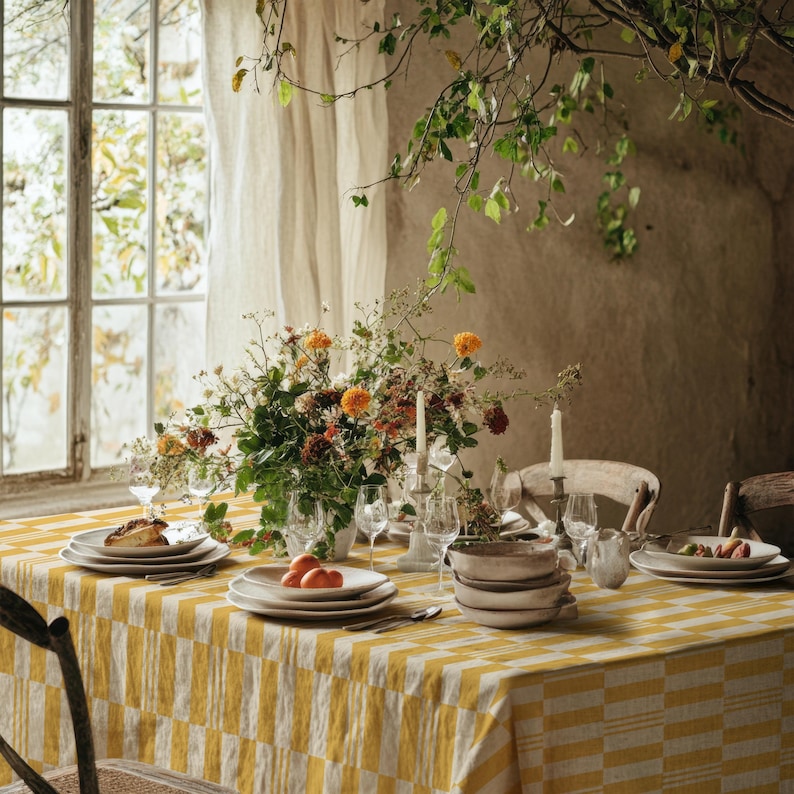 Yellow Checkered Tablecloth – Bright Modern Plaid Table Cover for Spring Summer Dining, Sunny Fresh Kitchen Decor & Outdoor Entertaining image 3