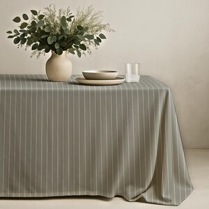 Gray Pinstripe Tablecloth with Vertical Stripes – Minimal Elegant Table Cover for Dining Rooms, Modern Homes, Restaurants and Everyday Decor