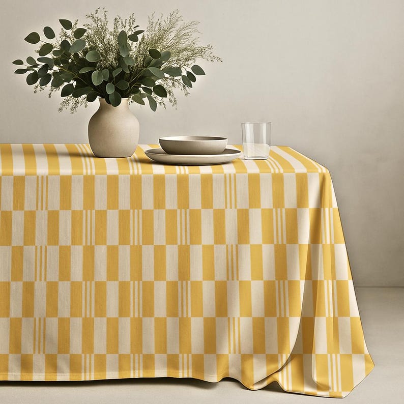 Yellow Checkered Tablecloth – Bright Modern Plaid Table Cover for Spring Summer Dining, Sunny Fresh Kitchen Decor & Outdoor Entertaining image 16