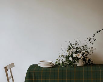 Dark Green Plaid Tablecloth – Classic Tartan Table Cover, Rustic Farmhouse Dining Decor, Handmade Turkish Table Linen, Cozy Cabin Tablecloth