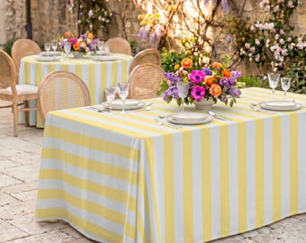 Nappe à rayures jaune beurre - Nappe minimaliste pour brunch printanier et baby shower, décoration carrée scandinave personnalisée