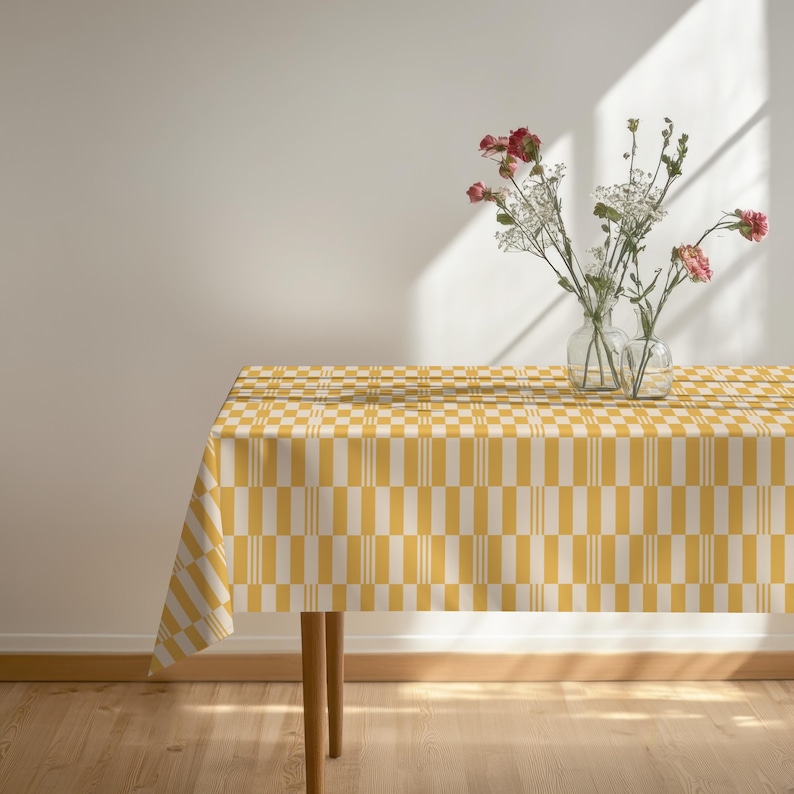 Yellow Checkered Tablecloth – Bright Modern Plaid Table Cover for Spring Summer Dining, Sunny Fresh Kitchen Decor & Outdoor Entertaining image 9