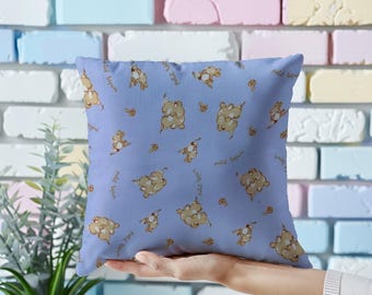 Funda de almohada de conejito azul: bonito cojín de conejo para habitación infantil, decoración de guardería de conejo francés, regalo para baby shower, cojín con estampado animal.