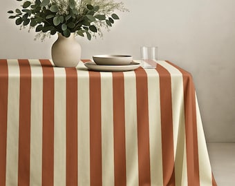 Blush Pink Burgund gestreifte Tischdecke - Übergroße gestreifte Tischdecke für modernes Essen, stilvolle Küchen, Alltags- und Valentinstagdekor