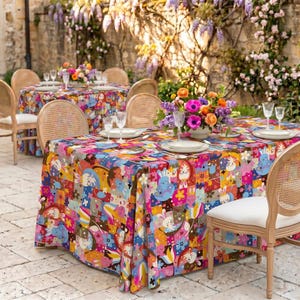 Cute Bunny Patchwork Tablecloth – Colorful Kids Dining Table Cover, Whimsical Rabbit Pattern Tablecloth, Nursery & Playroom Decor