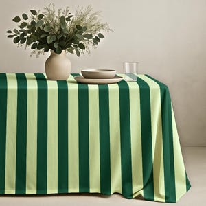 Green Striped Tablecloth – Custom Size Stripe Modern Table Cover for Kitchen Dining, Round Shape Everyday Meals and Casual Home Decor