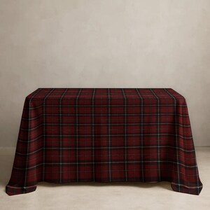 Weinrote schwarze Tartan-Tischdecke - Elegante weihnachtliche karierte Tischdecke für Weihnachtsessen & gemütliches Winter-Heimstyling