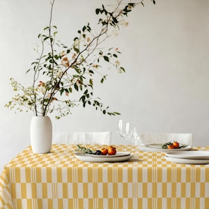 Yellow Checkered Tablecloth – Bright Modern Plaid Table Cover for Spring Summer Dining, Sunny Fresh Kitchen Decor & Outdoor Entertaining image 14