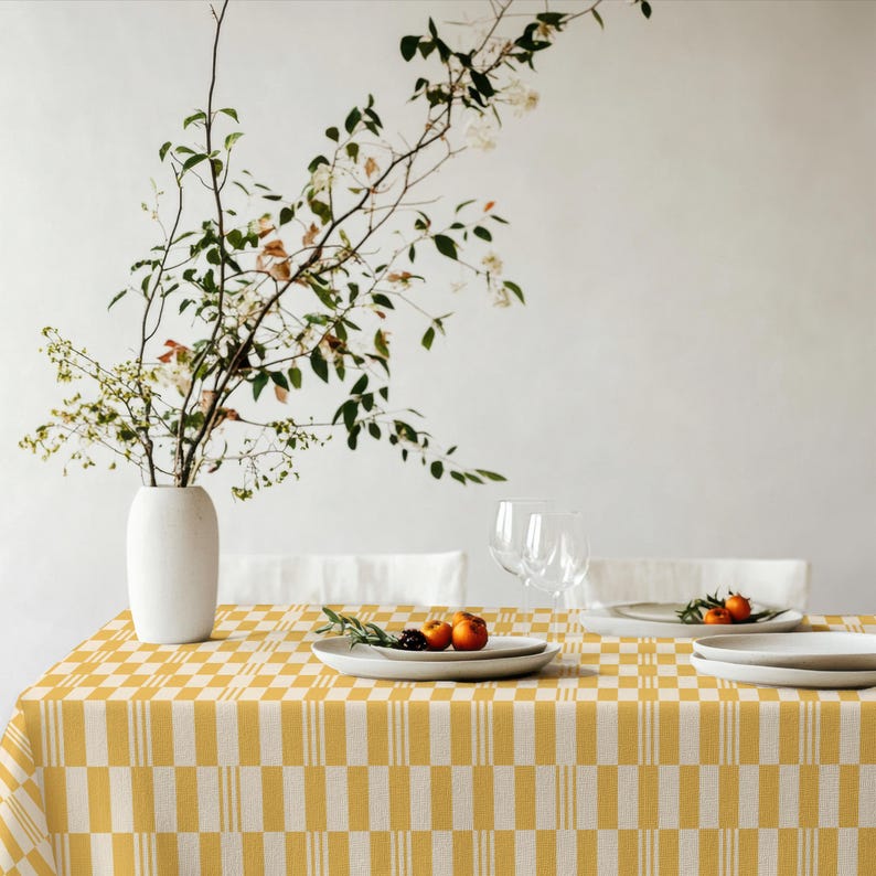 Yellow Checkered Tablecloth – Bright Modern Plaid Table Cover for Spring Summer Dining, Sunny Fresh Kitchen Decor & Outdoor Entertaining image 14