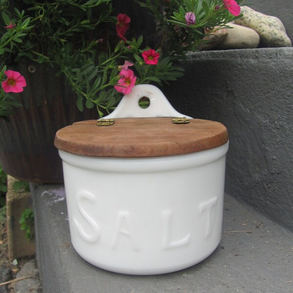 Vintage Hazel Atlas Milk Glass Hanging Salt Box