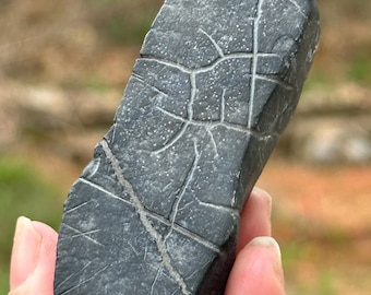 Traces de veines d'encre · Pièce de poche en pierre de Lingbi à motif minimal | Pierre savante naturelle de veine de toile d'araignée | Article de collection unique en son genre