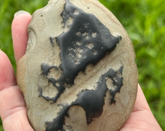 Encre Shadow Twin Spirits · Pierre à image Dawan de la rivière Hongshui | Pierre érudite à motif encre naturelle | Article de collection unique en son genre